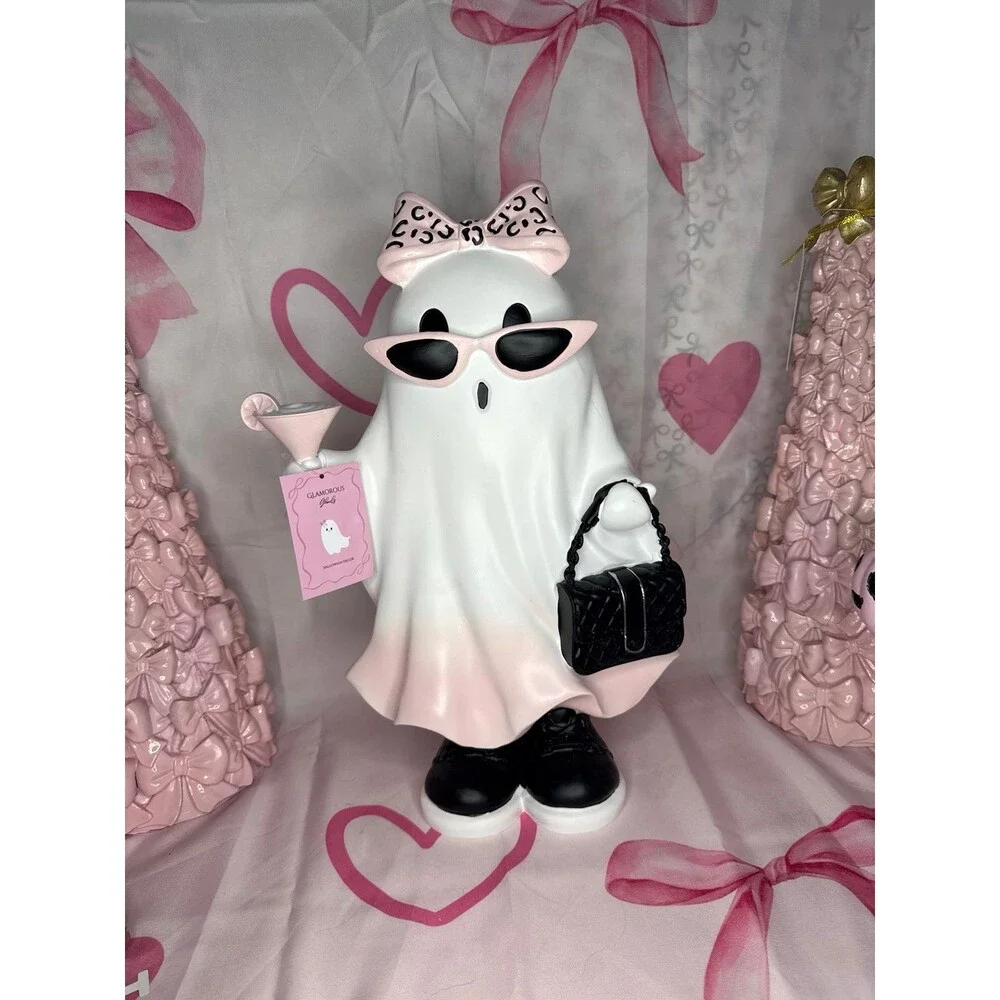 Large Pink Leopard Bow Glamorous Ghost with Martini & Purse